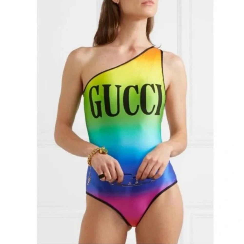 Gucci rainbow color block one piece swimsuit